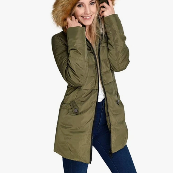 Valuker Olvide Green Down Coat With Fur Hood - Picture 2 of 10